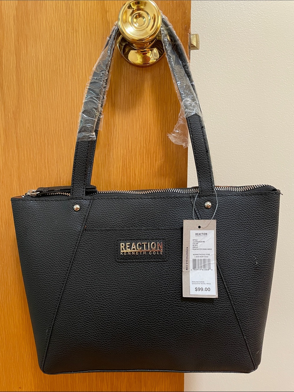 Kenneth Cole Reaction Premistar Black Double Handle Pebbled Tote Bag Purse